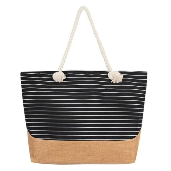 Riah Handbags - NWT - Riah Pin Striped Black Tote Bag